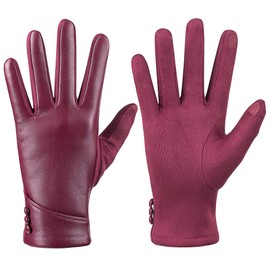 Womens Winter Leather Gloves Touch Screen Wool Lined Windproof Warm Suede Fashion Dress Gloves