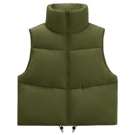 YUCOLEN Women's Crop Puffer Vest Lightweight Warm Outerwear with Fashion Stand Collar Zip Up Padded Cropped Jacket Coat OliveGreen