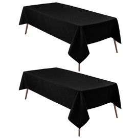 Hiasan 2 Pieces Black Tablecloth Rectangle - Waterproof and Wrinklr Resistant Washable Polyester Fabric Table Cloth for Dining Room and Outdoor Use, 90 x 132 Inch