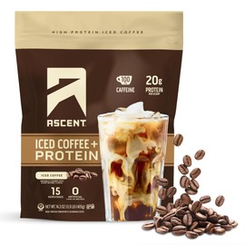Ascent Iced Coffee Protein Powder - High Protein Coffee Powder, 20 g Protein & 100 mg Caffeine from Premium Colombian Coffee, Zero Artificial Flavors & Sweeteners - 15 Servings