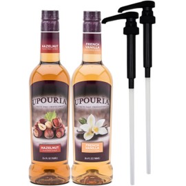 Upouria French Vanilla & Hazelnut Coffee Syrup Flavoring, 100% Vegan, Gluten Free, Kosher, 750 mL Bottle (Pack of 2) with 2 Coffee Syrup Pumps