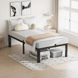 VIPSHOW 12 Inch Twin Size Bed Frame, 3500Lbs Heavy Duty Metal Platform with Round Corner Legs Mattress Slide Stopper, Steel Slat Support No Box Spring Needed, Noise Free, Non-Slip, Easy Assembly
