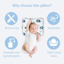 CIRIRE Unisex Soft and Breathable Baby Pillow 100% Organic Cotton Machine Washable Prevent Flat Head