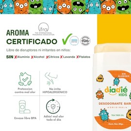 DIADIE KIDS Desodorante Natural para Niños | Sin Aluminio | Hipoalergénico | Original | 7+ años | 60g | 1 Pieza