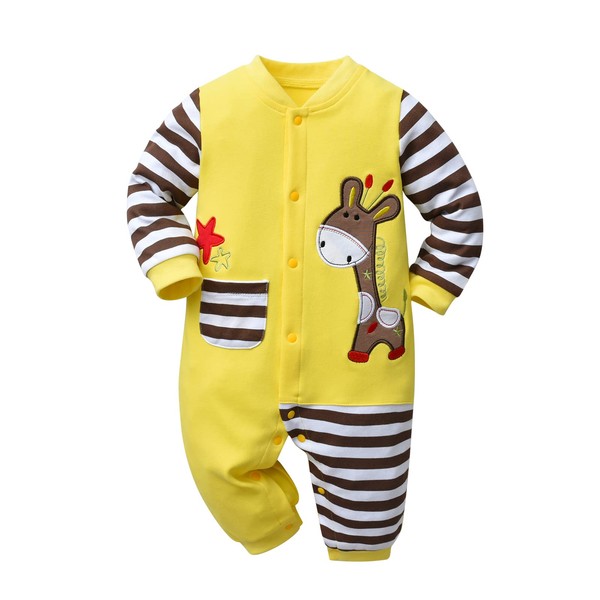 Infant Newborn Baby Boy Rompers Giraffe Pattern Button Jumpsuit Clothes