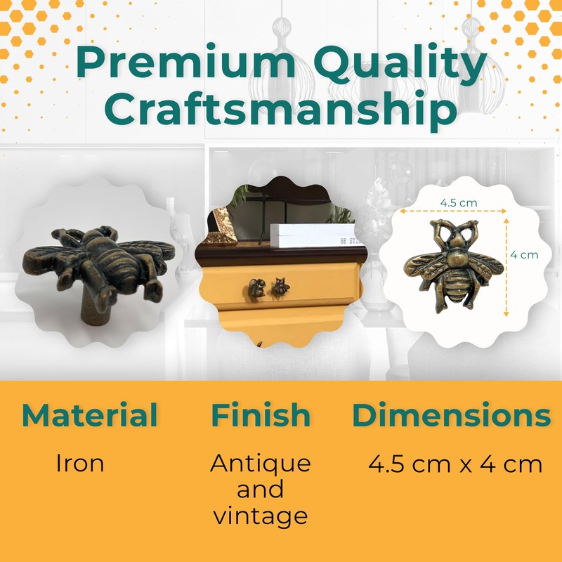 Antique Brass Knobs - Animal Inspired Bee Design - Iron