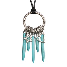 Popeoiuh Leather Necklace for Women Long Vintage Boho Choker Necklace Alloy Circles Turquoise Fringe Pendant Necklace with Black Leather Rope