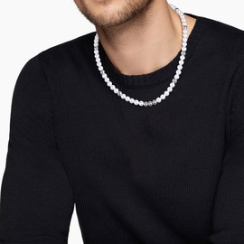 GAVU Men’s Pearl Necklace, Men's Stainless Steel Beaded Necklace, Pearl Jewelry for Men 22"