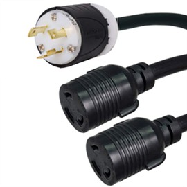 NEMA L6-30P to 2X L6-20R Y Splitter Cord - 1 Foot Lead 2 Foot Leg, 20A/250V, 12/3 SJT - Iron Box # IBX-24117