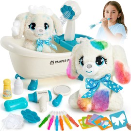 Toylink Toy Dog for Kids, Plush Dog with Press-to-Squirt Bathtub & Washable Colouring Pens, Girls Birthday Presents, Creative Kids Toys Age 4 5 6 7 8 for Toddlers Birthday Christmas