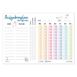 Family Household Planner with Tasks, Task Planner Children, Cleaning Plan for the Home, To Do List Pad with 50 Sheets, Weekly Planner A4, Checklist for Allocating Household Tasks (German Language Version)