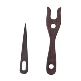 Deevoka 2X Knitting Fork and Eye Needle Kit Weaving Shuttle Premium Fork Cordmaking Braiding Knitting Lucet Fork Crocheters Knitters, Deep Brown