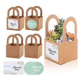 ALLWSLucky 50 PCS Succulent Wrap Bags with 100 PCS Thank You Stickers, Fits 2.36 Inch Pots Succulent Gift Box Basket with Handles for Wedding Shower Party Favors Ideas