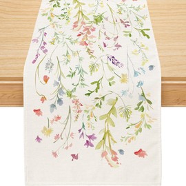 Spring Table Runner, Wildflowers Floral Butterfly Table Decoration Seasonal Summer Home Kitchen Dining Table Indoor Outdoor Farmhouse Decor 13x48 Inch