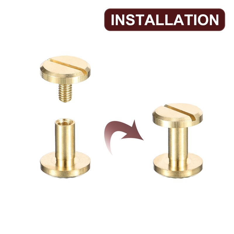 sourcing map 10Pack Brass Chicago Screws, 4x9x10mm Flower Texture Flat