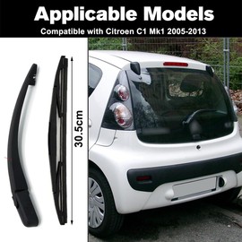 Ruolin Car Rear Wiper Black Replacement Rear Wiper Arm + Windscreen Wiper Set Replacement for Citroen C1 2005-2014