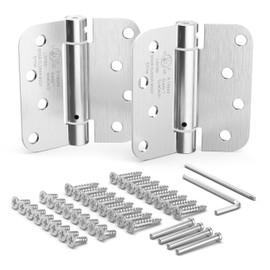 Self Closing Door Hinges, Spring Hinge, Spring Loaded Hinges, Spring Door Hinge, Auto Close Door Hinges, 4 Inch, Door Closing Hinge, Automatic Closer, Adjustable, 5/8” Radius Corner, Nickel, 2 Pack