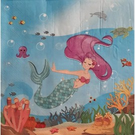 2 individual Paper Decoupage NAPKINS -MERMAID OCEAN WATER CORALS FISH