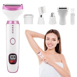 Electric Razors for Women 5 in 1 Body Shaver Painless Hair Removal IPX7 Waterproof,LED Display Smooth & Silky Portable Bikini Grooming Set