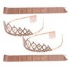 2 Sets Bridal Sash Rhinestone Tiara Kit Shiny Rose Gold