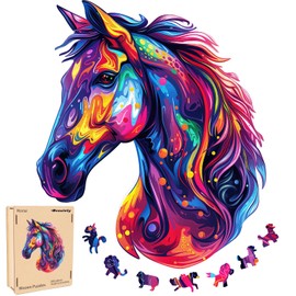 Reouinty Wooden Puzzles for Adults, Horse Liberty Cool Jigsaw Puzzles 200 Pieces, Unique Shape Animal Adult Pieces, Irregular Best Gift for Adults Family Game 10.8 x 12.6 in