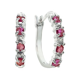 925 Sterling Silver Synthetic Ruby Small Small Round Hoop Earrings for Women