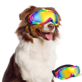 Lewondr Dog Goggles Medium Large Breed, Dog Sunglasses with Adjustable Straps and Soft Sponge Pad, UV/Wind/Dust/Fog/Snow Dog Eye Protection Sunglasses for Outdoor Driving Riding, Rainbow