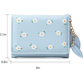 AOVINBID Small Wallets for Women Fashion Cute Tri-Folded Wallet Slim Short Wallet Small Wallet Cash Pocket Card Holder ID Window Purse(Flower Blue)