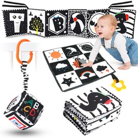 AJsupojouet 3 Pcs High Contrast Baby Toys for Newborn Toys，Black and White Baby Toys 0-3 Months，0-6 6-12 Months Soft Infant Toys Montessori Learning Activities Toys for Babies，Girls Boys Baby Gifts