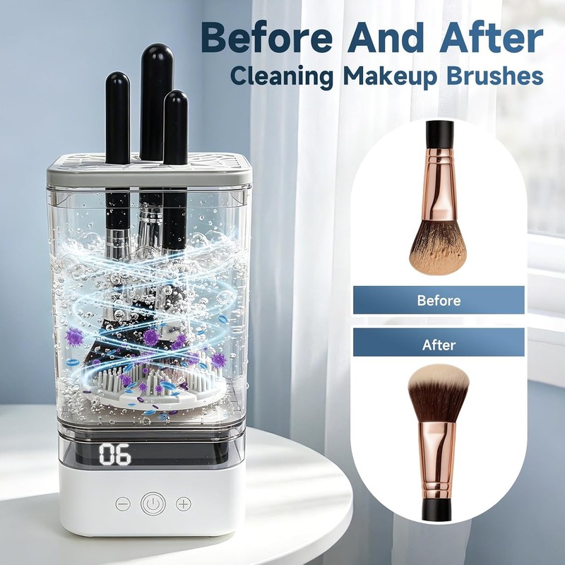 Automatic Electric Makeup Brush Cleaner with Deep-Cleaning Silicone Scrubbers, USB