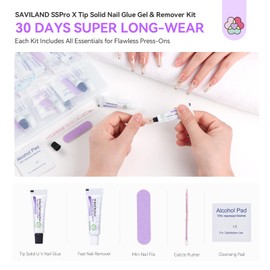 SAVILAND Solid Nail Glue Gel & Remover Kit: 10-Pack Travel Pocket-sized Press On Nail Kit Nails Glue Super Long-Wear with 5s Fast Gel Nails Glues Remover Manicure Art SSPro X Tip