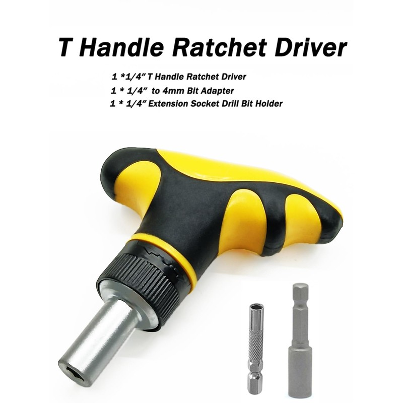Ratchet Screwdriver, 1/4 T Handle Ratchet Driver,Mini Ratcheting Bit Driver