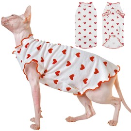 DENTRUN Heart Pattern Sphynx Hairless Cats Shirt, Kitten T-Shirts with Perlin Sleeves, Breathable Cat Wear Cute Sweater Adorable Hairless Cat's Clothes Vest Pajamas Jumpsuit