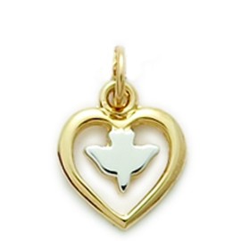 TrueFaithJewelry 18KT Gold-Filled Dove with Heart Pendant Charm Necklace, Two-Tone, 3/8 Inch