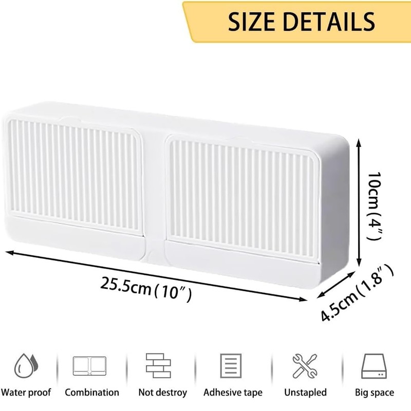 2-in-1 Wall Mounted Soap Dish,Soap Holder with Hooks, No Drilling