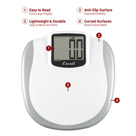 Escali Extra Large Display Digital Bathroom Scale for Body Weight with Easy-to-Read Display and Non-Slip Platform, Extra-High Capacity of 440 lb, Batteries Included
