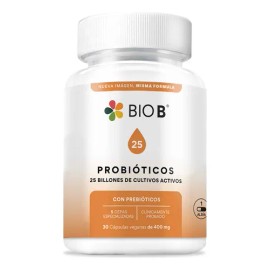 BIO B Probióticos 25 billones UFC + prebióticos | 30 cápsulas veganas