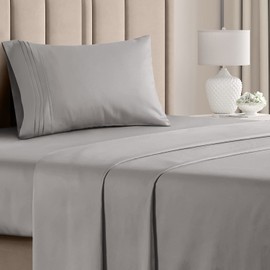 Twin Size Sheet Set - Breathable & Cooling Sheets - Hotel Luxury Bed Sheets - Extra Soft - Deep Pockets - Easy Fit - 3 Piece Set - Wrinkle Free - Comfy - Light Grey Bed Sheets - Twins Sheets - 3 PC
