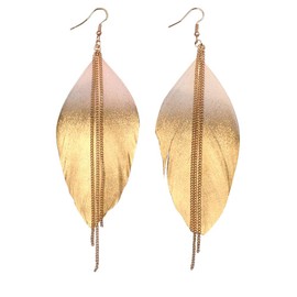 Unique chic handmade eye catching brilliant shine lightweight bohemian nature feather dangle drop earrings for women (White)