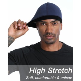 Cotton Stocking Wave Cap for Men, Wave Caps for 360 540 720 Waves, Good Compression Over Durag Sleeping Skull Hat, 2pcs (Black+navy Blue), One Size