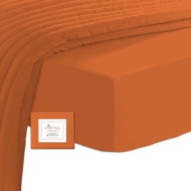 Pizuna 400 Cotton Fitted Sheet 150 x 200 - 160 x 200 cm, Burnt Orange, 100% Long Cotton Fitted Sheet, Soft Mako Satin Fabric for up to 40 cm Mattress Height (100% Cotton Bed Sheet)