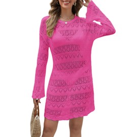 CiCiCiBird - Traje de baño de ganchillo para mujer, traje de baño, traje de baño, bikini de verano, vestido de playa, Rosa caliente, S