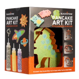 BLACKSTONE 5251 9 Piece Pancake Art Kit Four 8 Oz Squeeze Bottles, Two 16 Oz Squeeze Bottles, 3 Animal Shaped Pancake Molds (Dinosaur, Bear and Pig) - Cooking Accessory Shapers for Kids and Adults