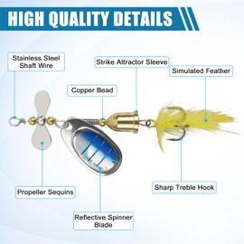 Inline Spinner Baits Kit, Metal Trout Bass Hard Lures for Freshwater Saltwater Fishing with Tackle Box (10pcs)