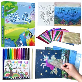 CORTUNARIO Foil Art for Kids - Foil Fun Art Craft Kits Supplies, Mess Free Art & Craft Creative Coloring Activity, Travel Toys Birthday Christmas Gifts