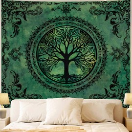 Apdidl Green Nature Tapestry for Bedroom Aesthetic, Hippie Ceiling Tree of Life Decor Tapestries Wall Hanging, Boho Bohemian Mandala y2k Art Backdrop for Dorm Living Room (60"X79")