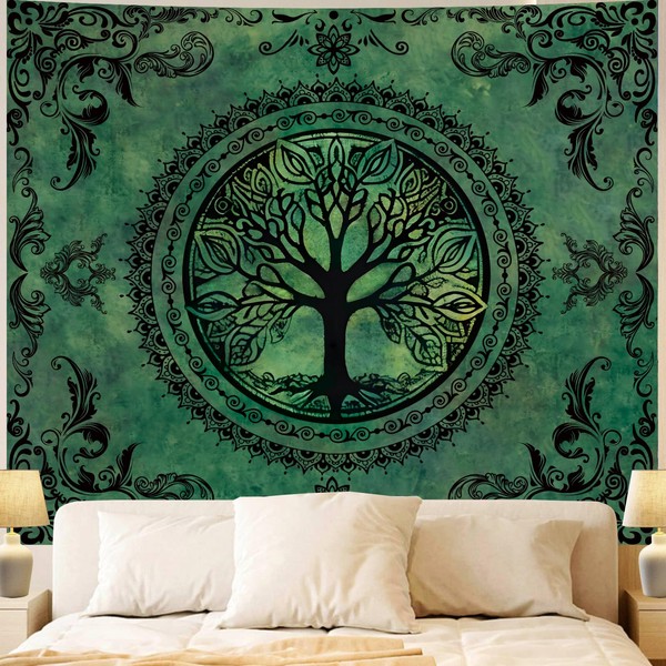Apdidl Green Nature Tapestry for Bedroom Aesthetic, Hippie Ceiling Tree