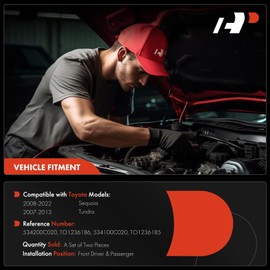 A-Premium Front Driver and Passenger Hood Hinges Compatible with Toyota Tundra 2007-2013, Sequoia 2008-2022, Front Left and Right Side, 2-PC Set, Replace# 534200C020, 534100C020