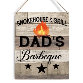 GUDIAO Grilling Gift for Dad Grill Wooden Sign Wall Decor Rustic Grill Dad's Barbeque Wood Plaque Hanging Sign Decoration for Home Smokehouse Door Father's Day, 8 x 10