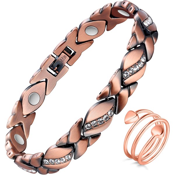 Jecanori Magnetic Copper Bracelets for Women,Copper Magnetic Ring for Women,Crystal